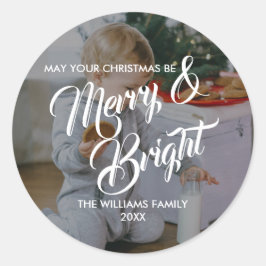 Pegatina de feriado de Navidades merry y brillante