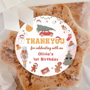 Pegatina de fiesta de cumpleaños de Navidad Retro 