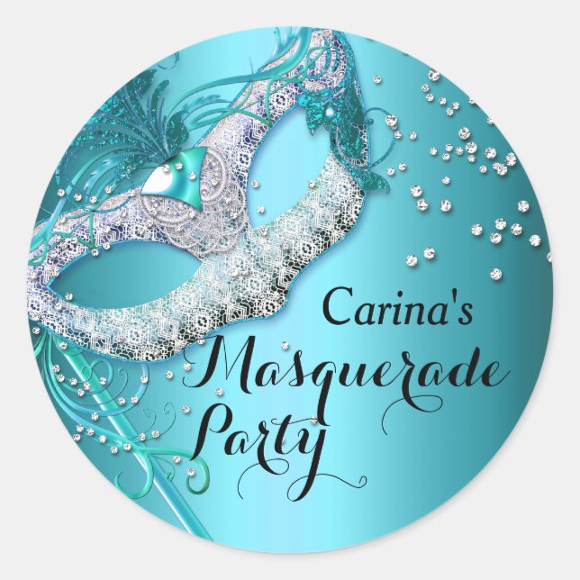 Pegatina de Fiesta de mascarada de esparkle azul (Anverso)