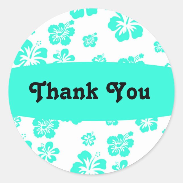 Pegatina de Fiesta Floral de Flor blanca y Aqua Hi (Anverso)