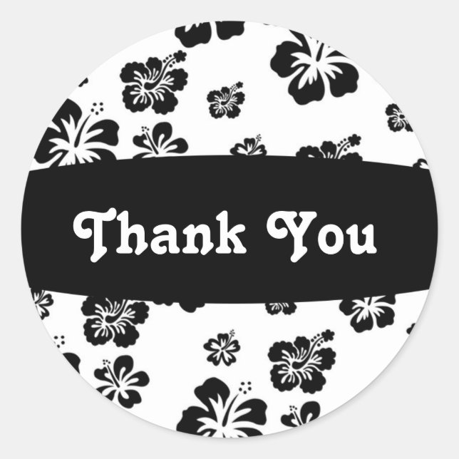 Pegatina de Fiesta floral de hibiscus blanco y neg (Anverso)