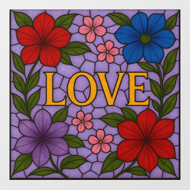 Pegatina de Flores de Amor Lila Vidrio Emplomado (Hoja)