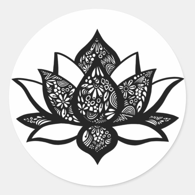 Pegatina de flores de Lotus en blanco y negro (Anverso)