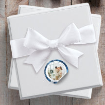 Pegatina de foto de Navidad redonda copo de nieve