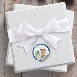 Pegatina de foto de Navidad redonda copo de nieve 