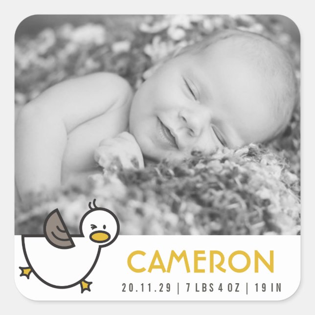 Pegatina de foto de niño bebé y pato lindo juguetó (Anverso)