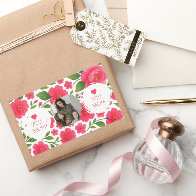 Pegatina de foto personalizada en rojo floral - Te (Regalar)