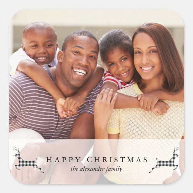 Pegatina de fotos de ciervos rusos navideños felic (Anverso)