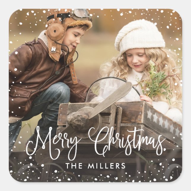 Pegatina de fotos de la nieve feliz de las vacacio (Anverso)