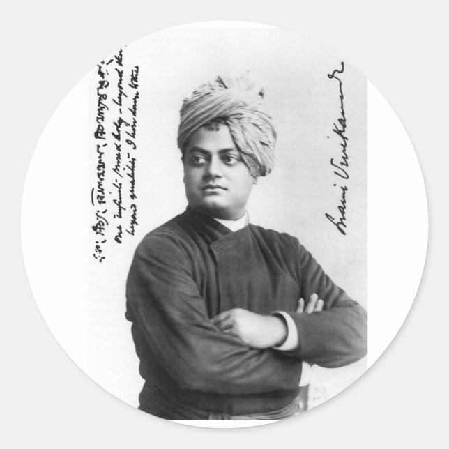 Pegatina de fotos de Swami Vivekananda 1893 (Anverso)