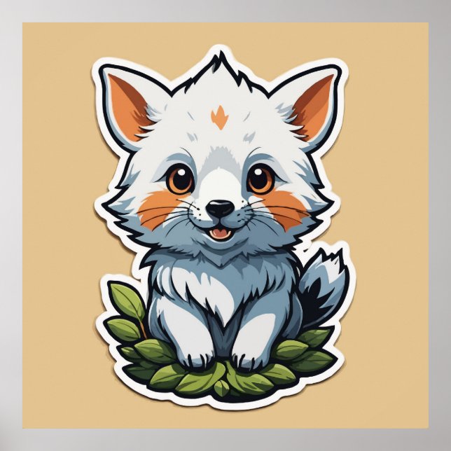 Pegatina de Fox Cub Adorable - Arte Animal Salvaje (Frente)