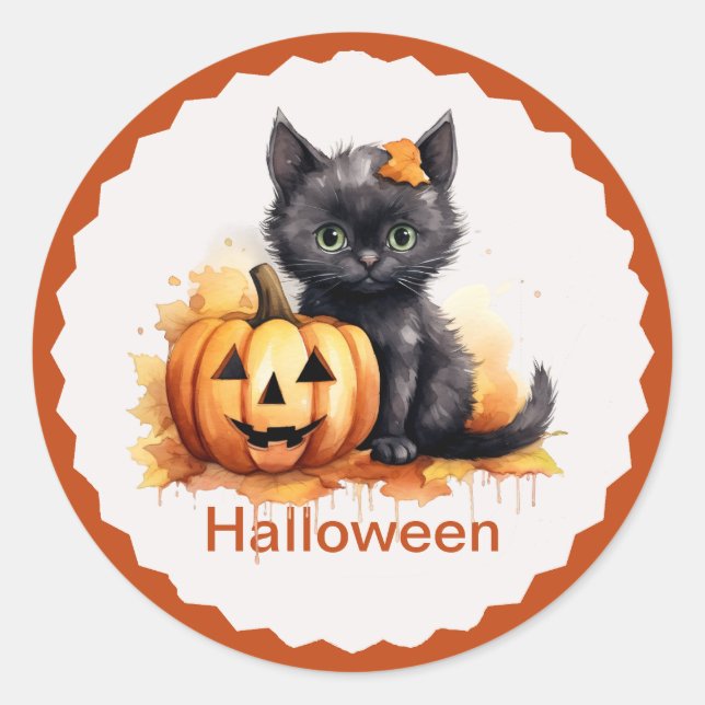 Pegatina de gatitos y calabazas de Halloween (Anverso)