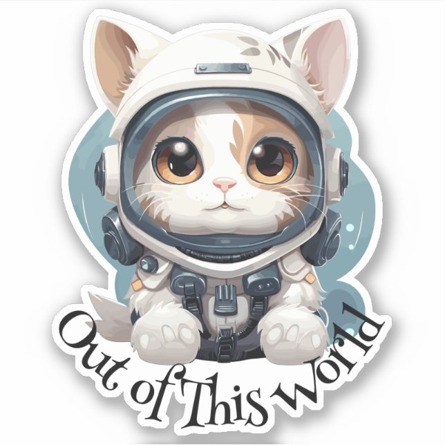Pegatina de gato astronauta - "Fuera de este mundo (Anverso)