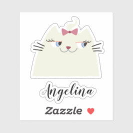 Pegatina de gato blanco lindo con nombre personali