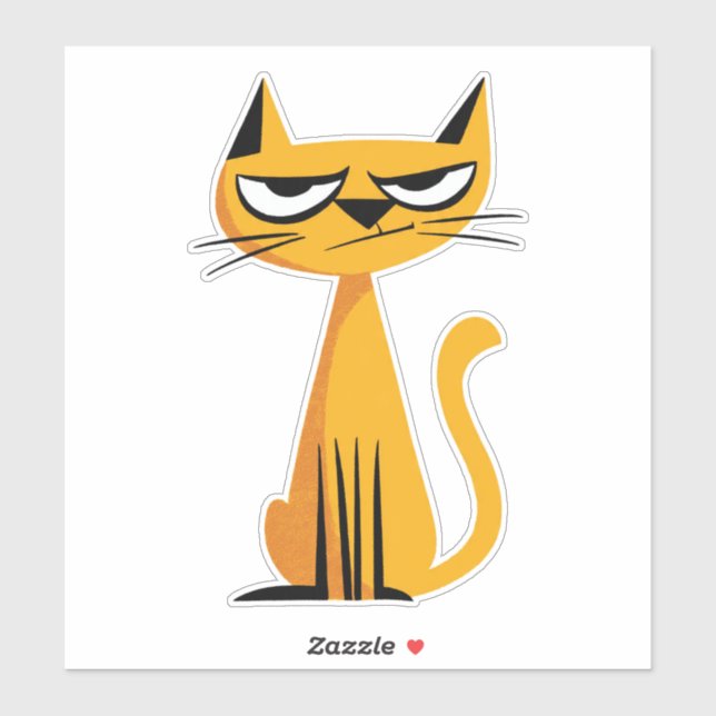 Pegatina de gato de dibujos animados gruñón (Hoja)