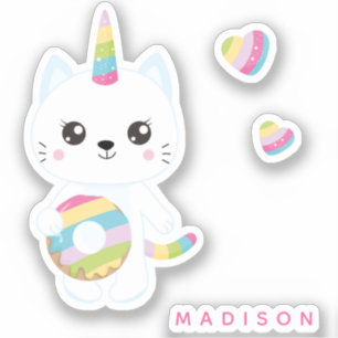 Pegatina de gato de unicornio con corazón de arcoi