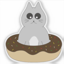 Pegatina de gato lindo; Gatito atascado en donut