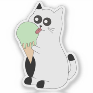 Pegatina de gato lindo; Gatito comiendo helado