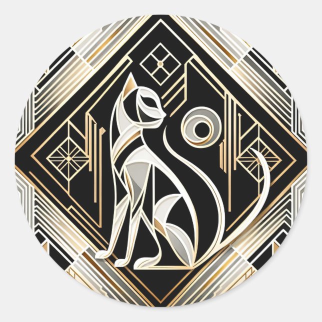 Pegatina de gato negro abstracto decorativo (Anverso)