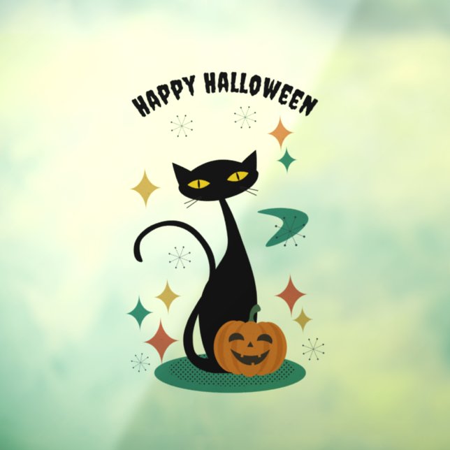 Pegatina de gato negro de Halloween Mid Century (Hoja 3)