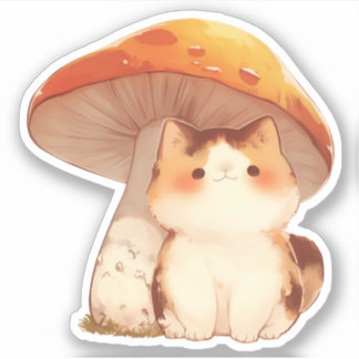 Pegatina de gato y hongos