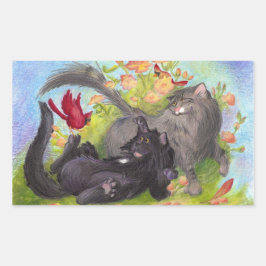 Pegatina de gatos, cardenales y Rosas