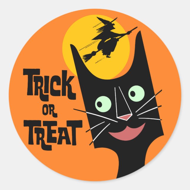 Pegatina de gatos de Halloween con trucos o trucos (Anverso)