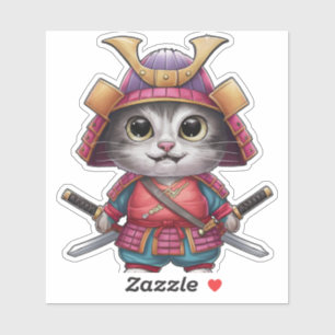 Pegatina de gatos de Samurai - Guerrero feroz y ad