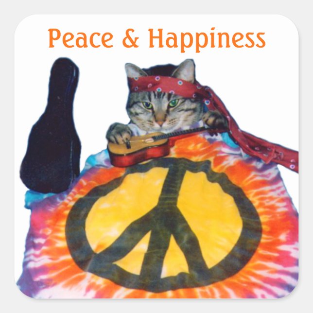 Pegatina de gatos hippie de paz (Anverso)