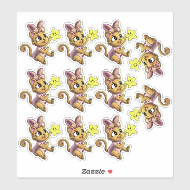 Pegatina de gatos y estrellas (Hoja)