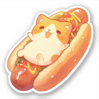 Pegatina de gatos y hotdog