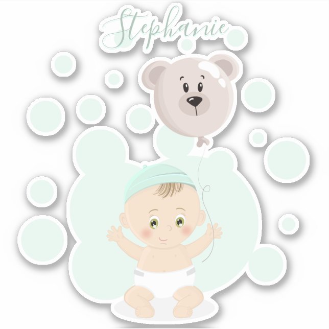 Pegatina de globo Bebé Dulce y Oso (Anverso)