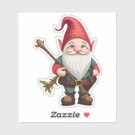 Pegatina de Gnome Explorador con Bastón 
