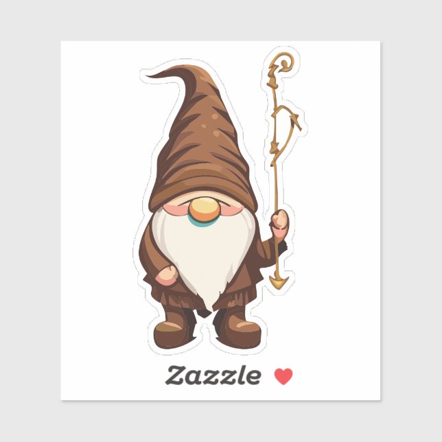 Pegatina de Gnome Explorador con Bastón  (Hoja)