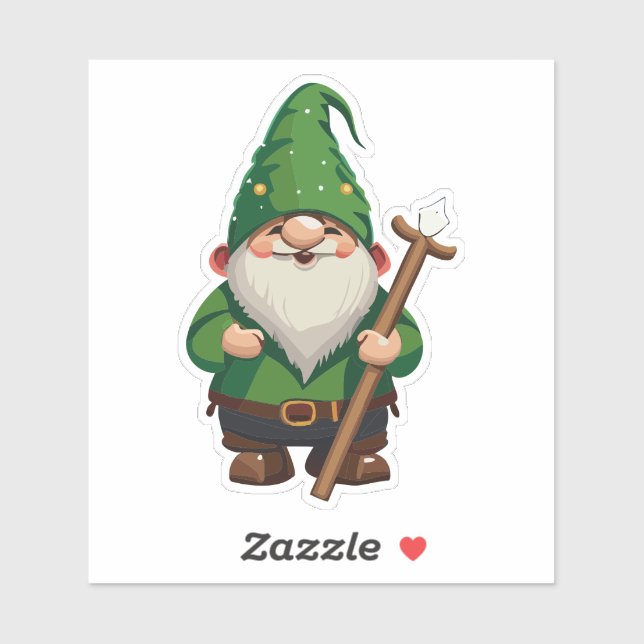 Pegatina de Gnome Explorador con Bastón  (Hoja)