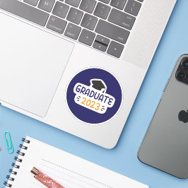 Pegatina de graduación de estudiante amarillo azul