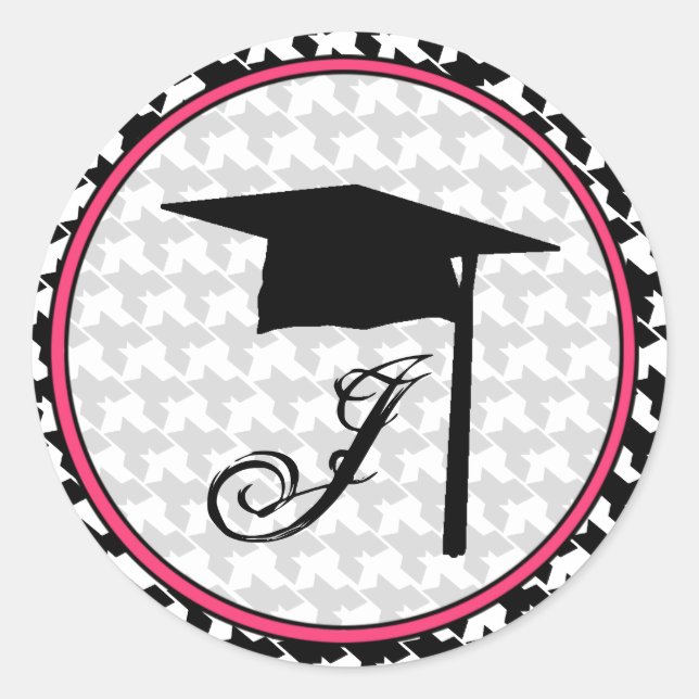 Pegatina de Graduación Monograma - Houndstoth y Pi (Anverso)