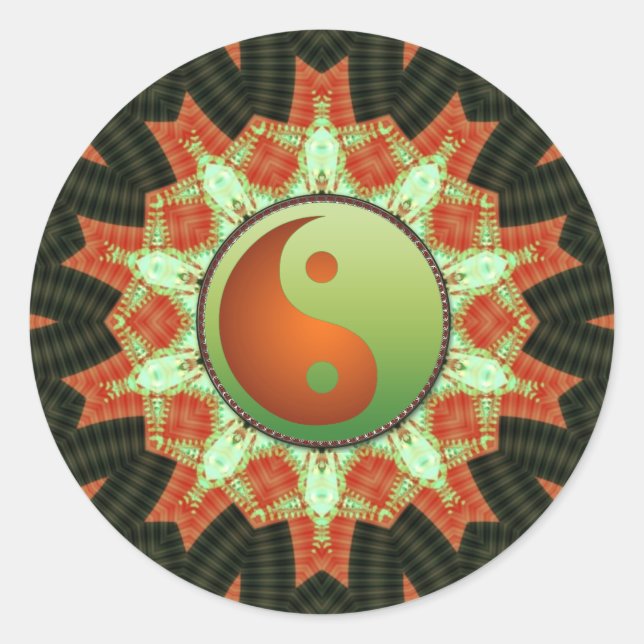 Pegatina de Green & Bronze Yin Yang Mandala (Anverso)