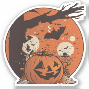 Pegatina de Halloween de Calabaza de Vintage