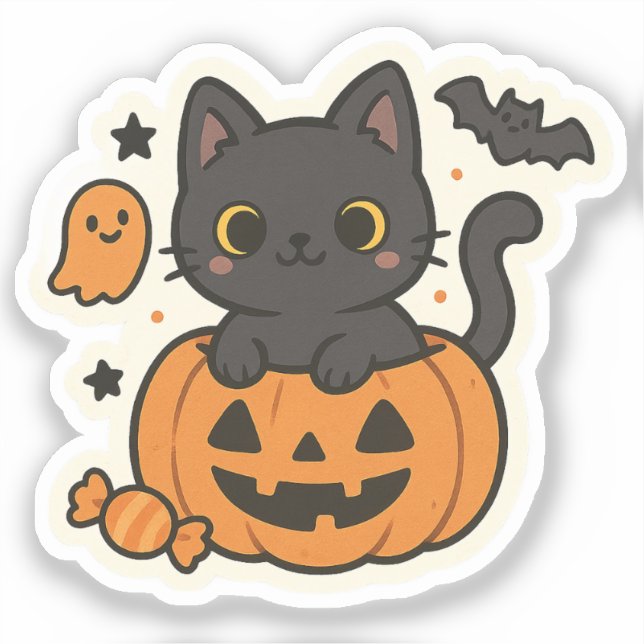 Pegatina de Halloween de gato negro lindo - Calaba (Anverso)