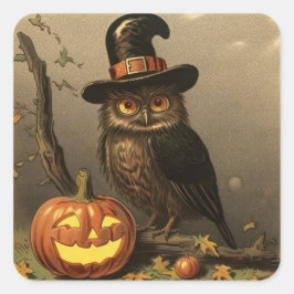 Pegatina de Halloween de Lechuza Mago y Calabaza