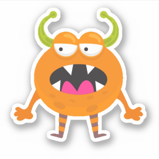 Pegatina de Halloween de Monstruo Pequeño Naranja  (Anverso)