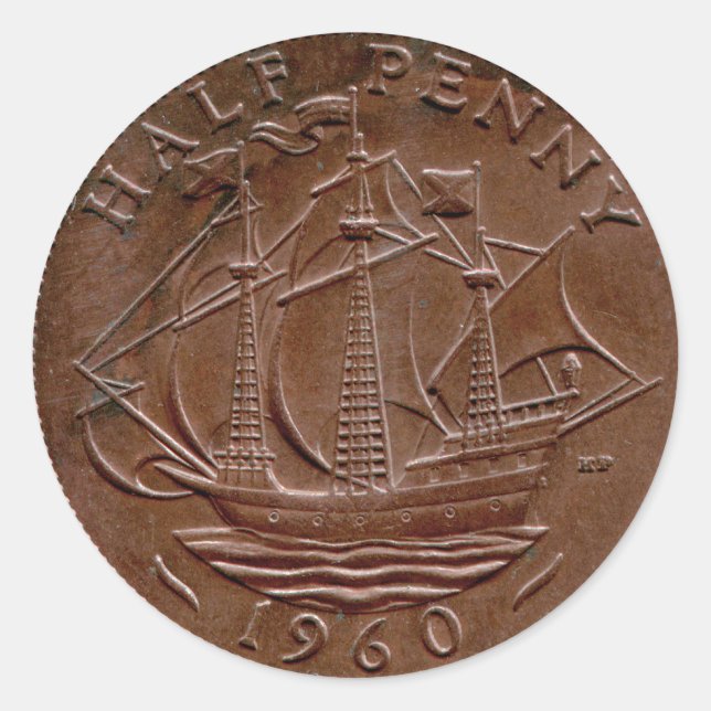 pegatina de ha'penny británico de 1960 (Anverso)