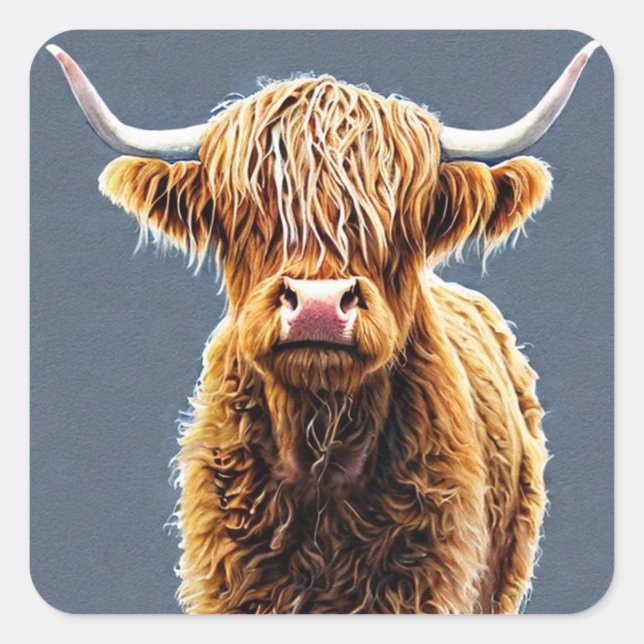 Pegatina de Highland Cow Square (Anverso)