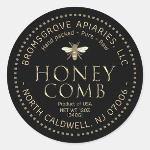 Pegatina de Honeycomb negro oro metálico con abeja