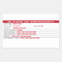 Pegatina de información de emergencia infantil