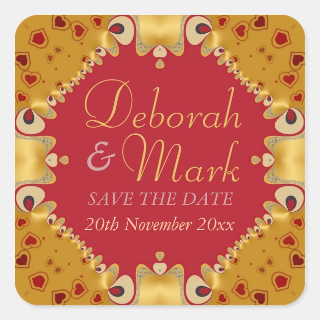 Pegatina de Invitación Boda Goldie Hearts (Anverso)