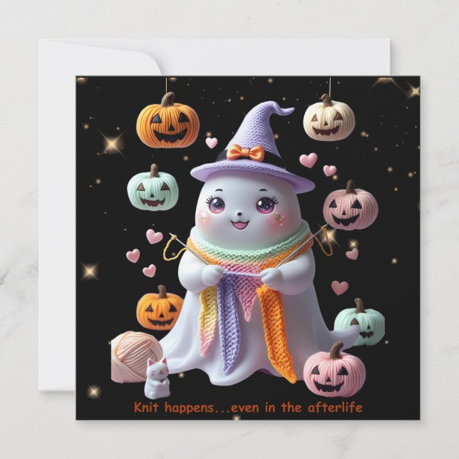 Pegatina de Invitación de Halloween de Tejer Fanta (Anverso)