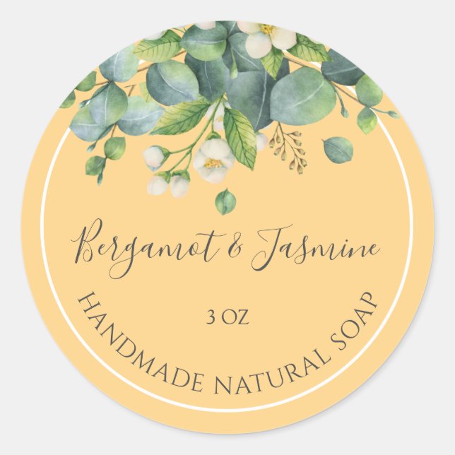 Pegatina de jabón hecho a mano Floral Bergamot y J (Anverso)