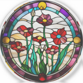 Pegatina de jardín de flores redondo de vidrio teñ